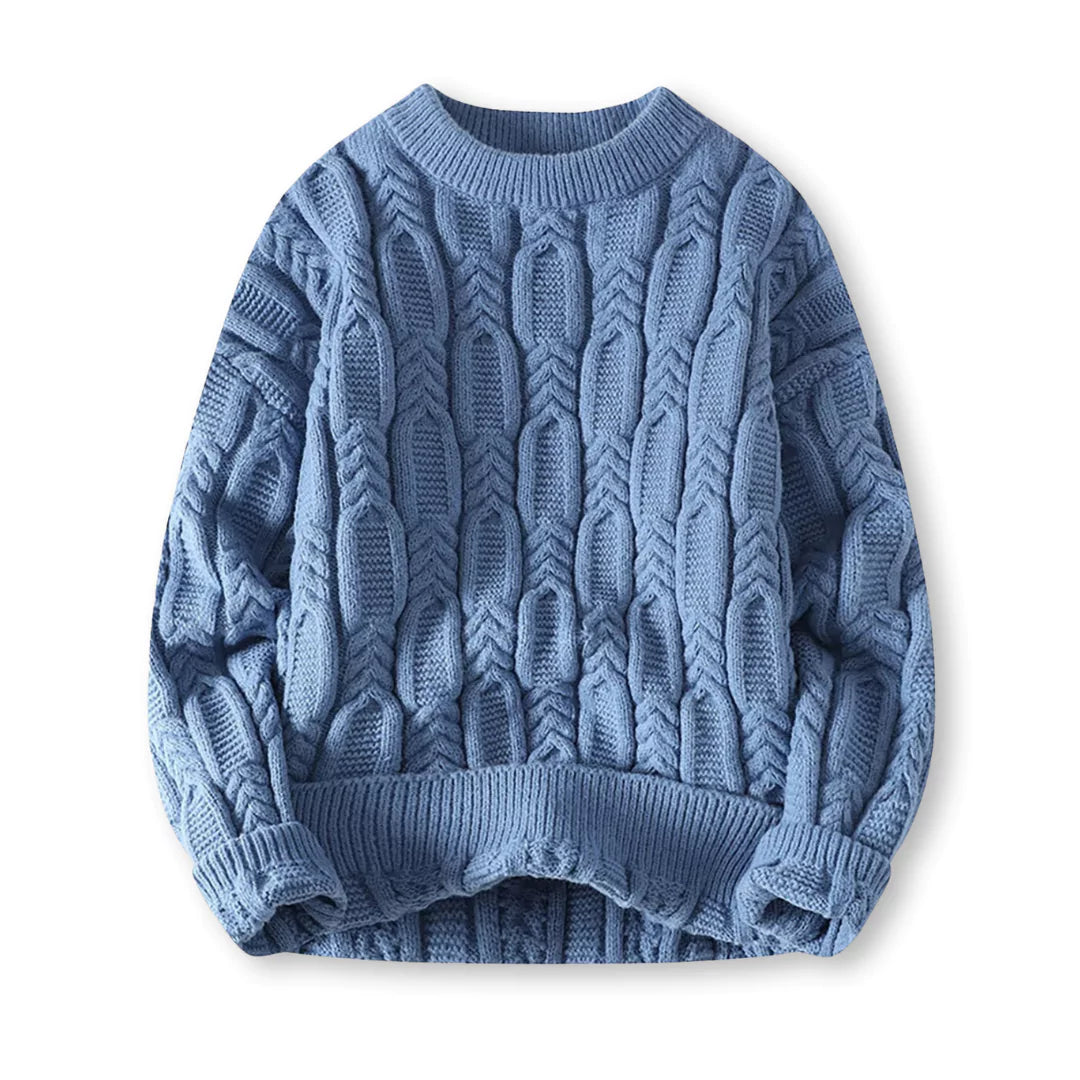 Braided Cable-Knit Crew Neck Sweater – Wool-Blend Knit, Relaxed Fit & Ribbed Trim | Nils