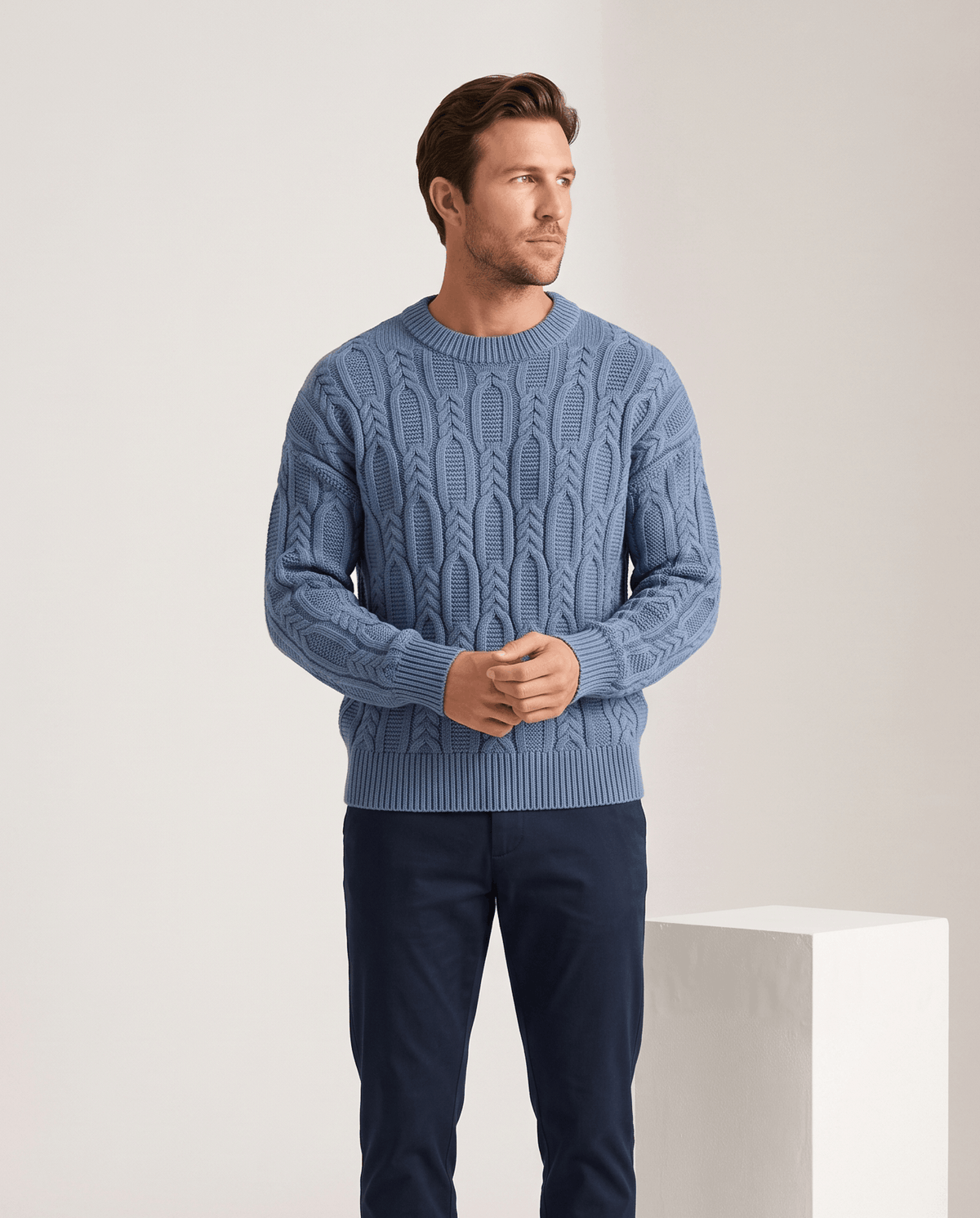 Braided Cable-Knit Crew Neck Sweater – Wool-Blend Knit, Relaxed Fit & Ribbed Trim | Nils