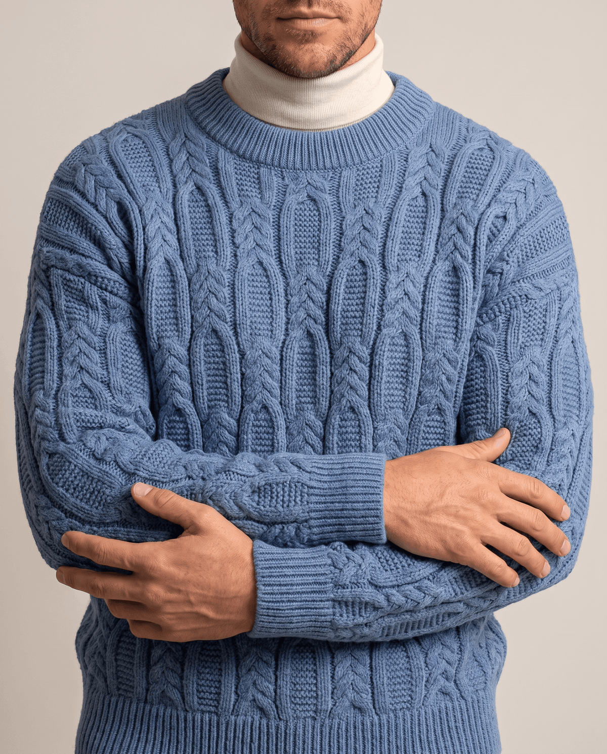 Braided Cable-Knit Crew Neck Sweater – Wool-Blend Knit, Relaxed Fit & Ribbed Trim | Nils