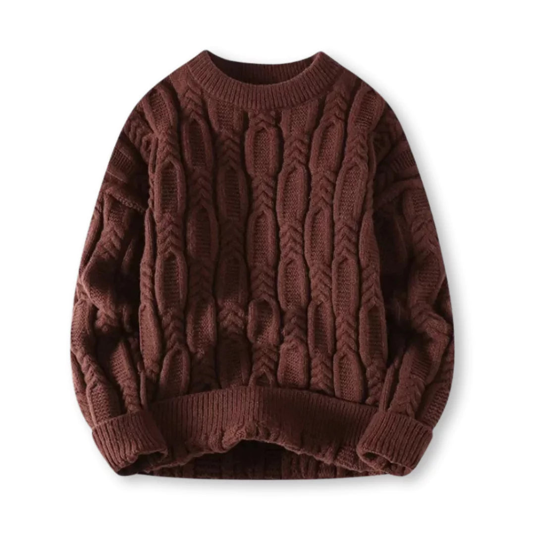 Braided Cable-Knit Crew Neck Sweater – Wool-Blend Knit, Relaxed Fit & Ribbed Trim | Nils