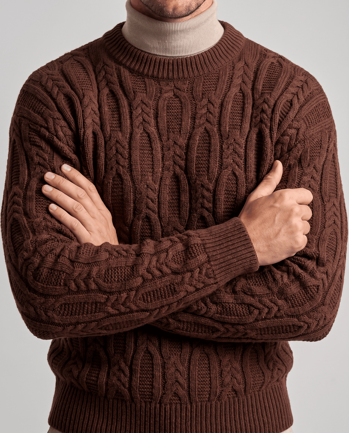 Braided Cable-Knit Crew Neck Sweater – Wool-Blend Knit, Relaxed Fit & Ribbed Trim | Nils