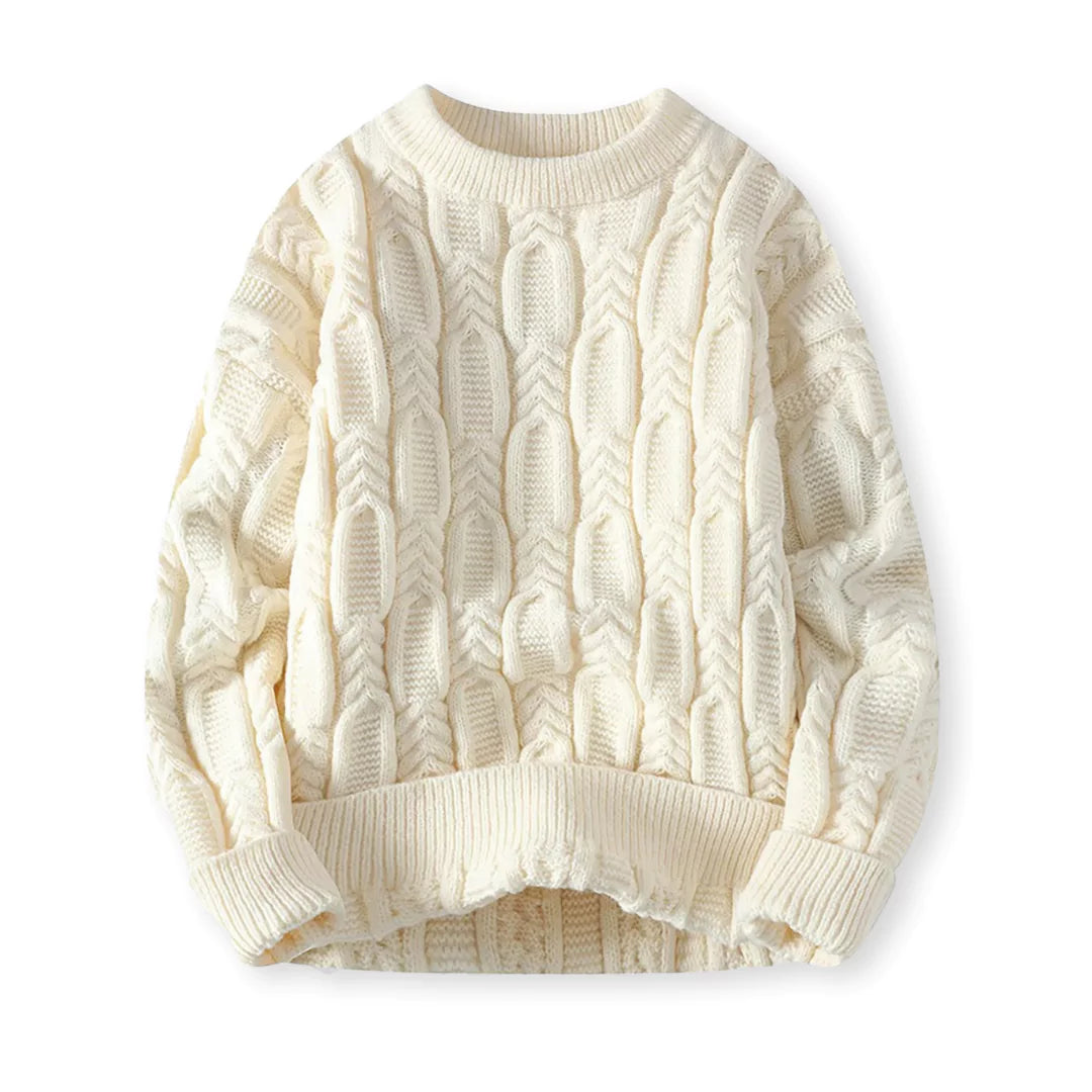 Braided Cable-Knit Crew Neck Sweater – Wool-Blend Knit, Relaxed Fit & Ribbed Trim | Nils
