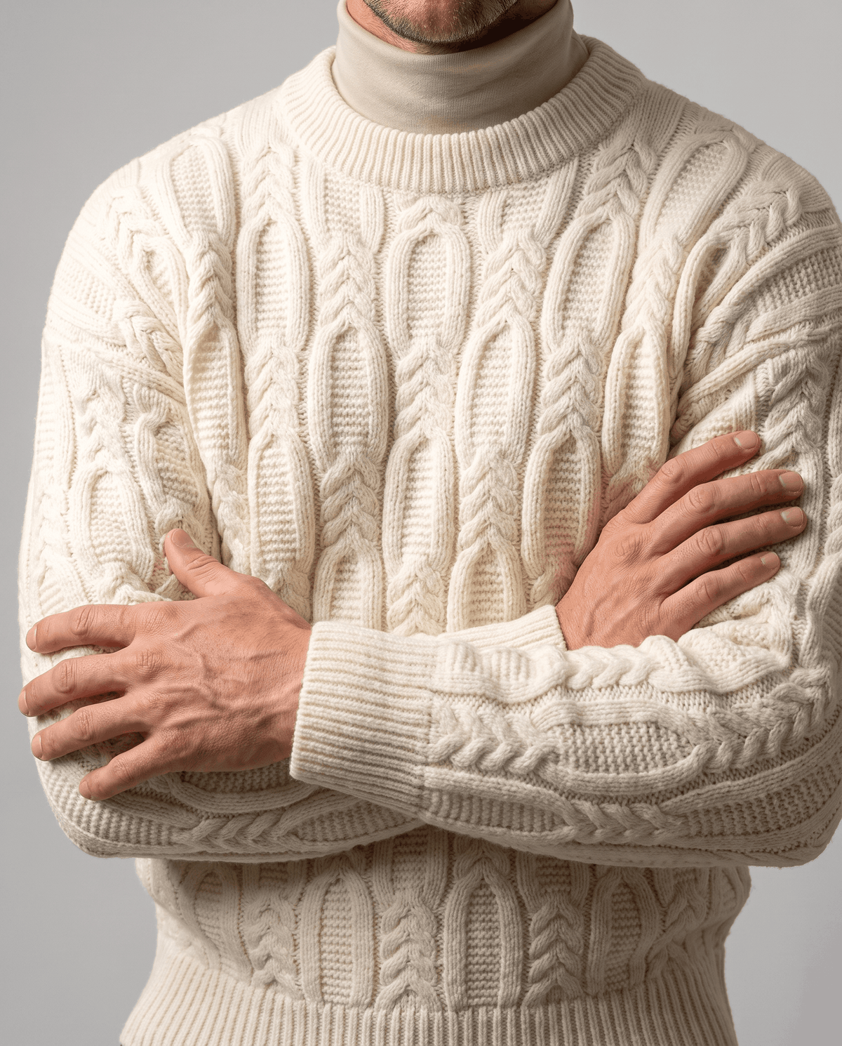 Braided Cable-Knit Crew Neck Sweater – Wool-Blend Knit, Relaxed Fit & Ribbed Trim | Nils