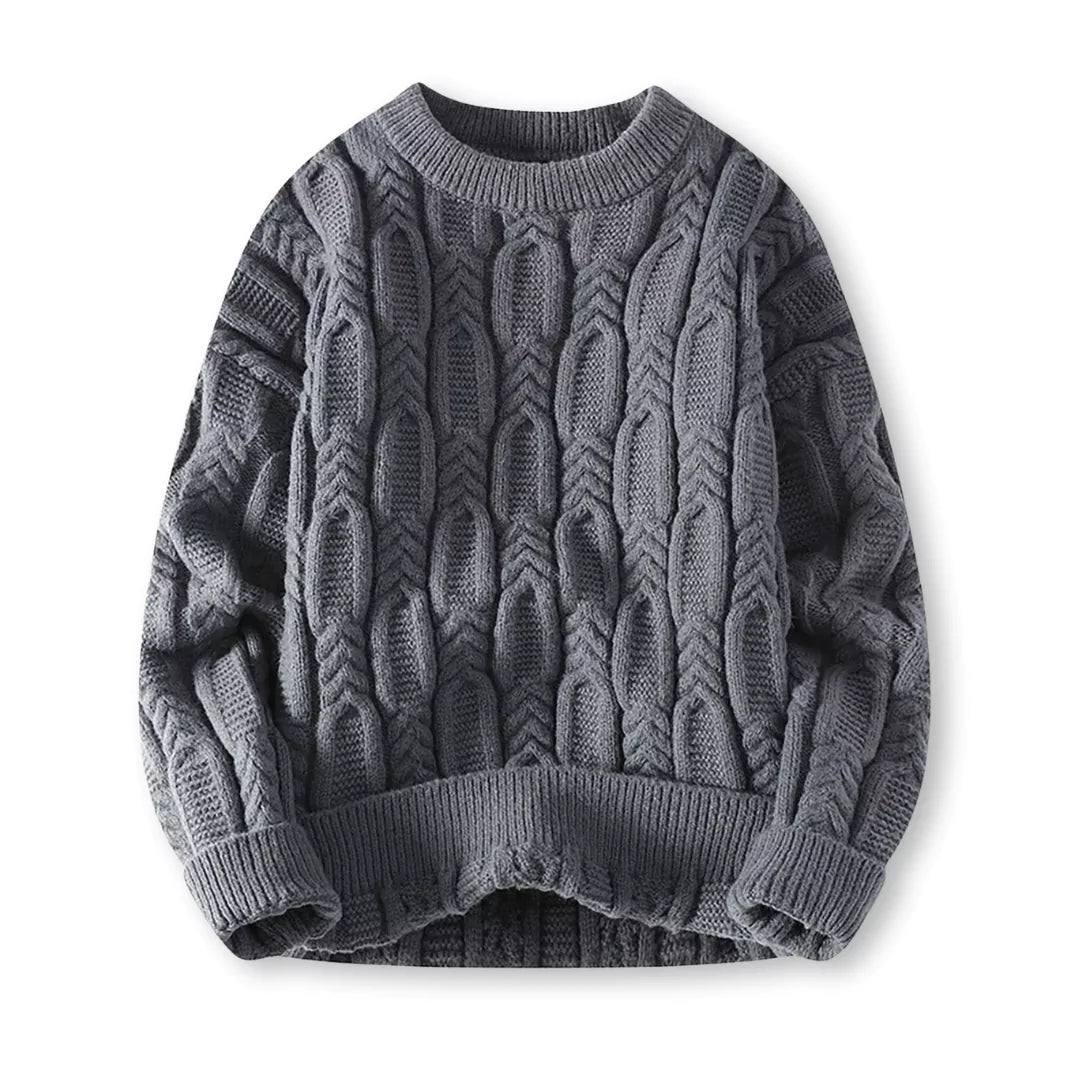 Braided Cable-Knit Crew Neck Sweater – Wool-Blend Knit, Relaxed Fit & Ribbed Trim | Nils