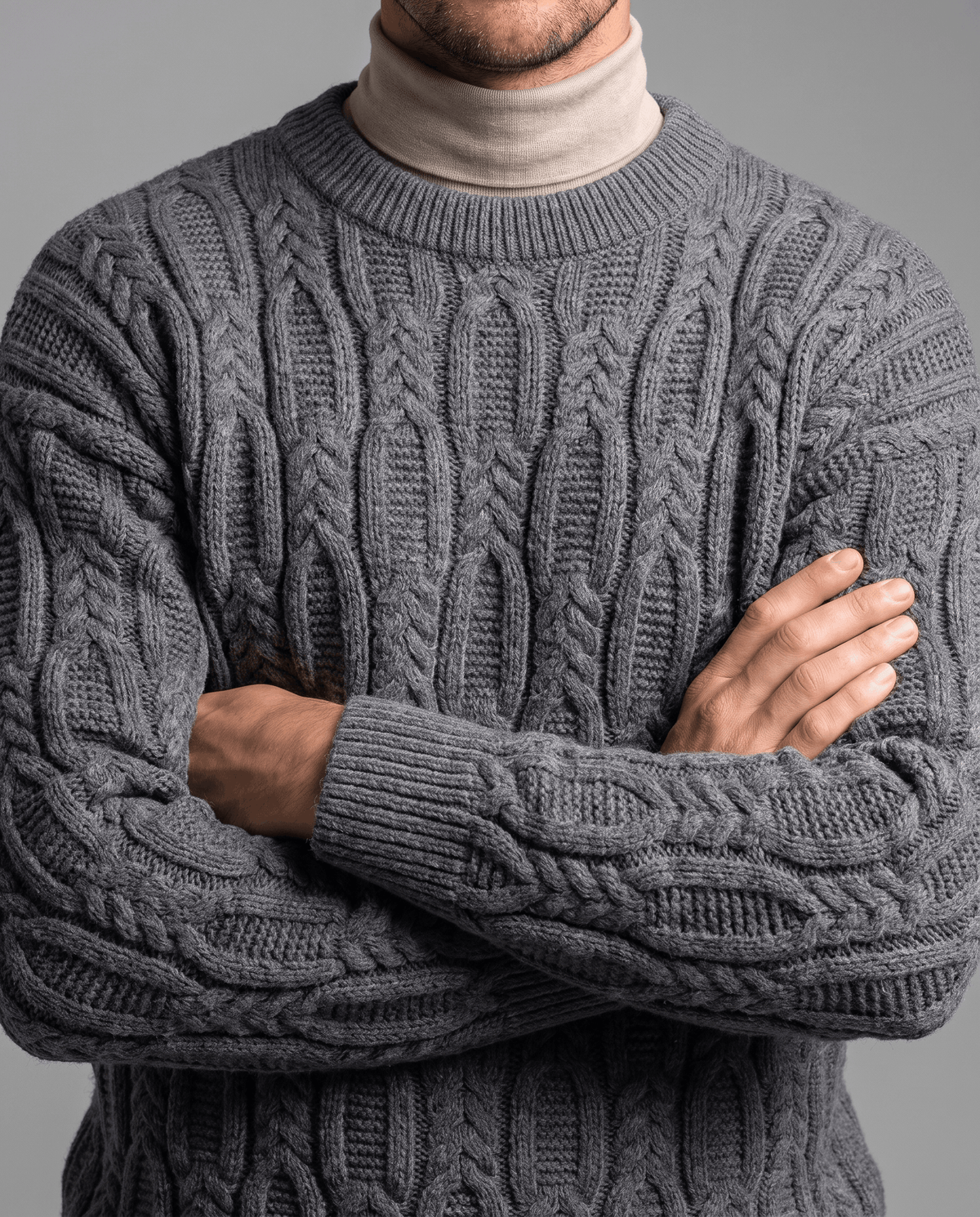 Braided Cable-Knit Crew Neck Sweater – Wool-Blend Knit, Relaxed Fit & Ribbed Trim | Nils