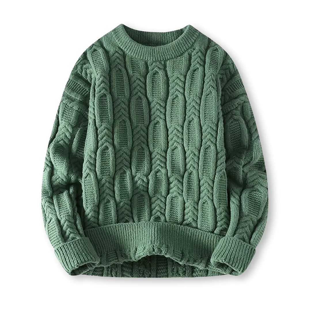 Braided Cable-Knit Crew Neck Sweater – Wool-Blend Knit, Relaxed Fit & Ribbed Trim | Nils