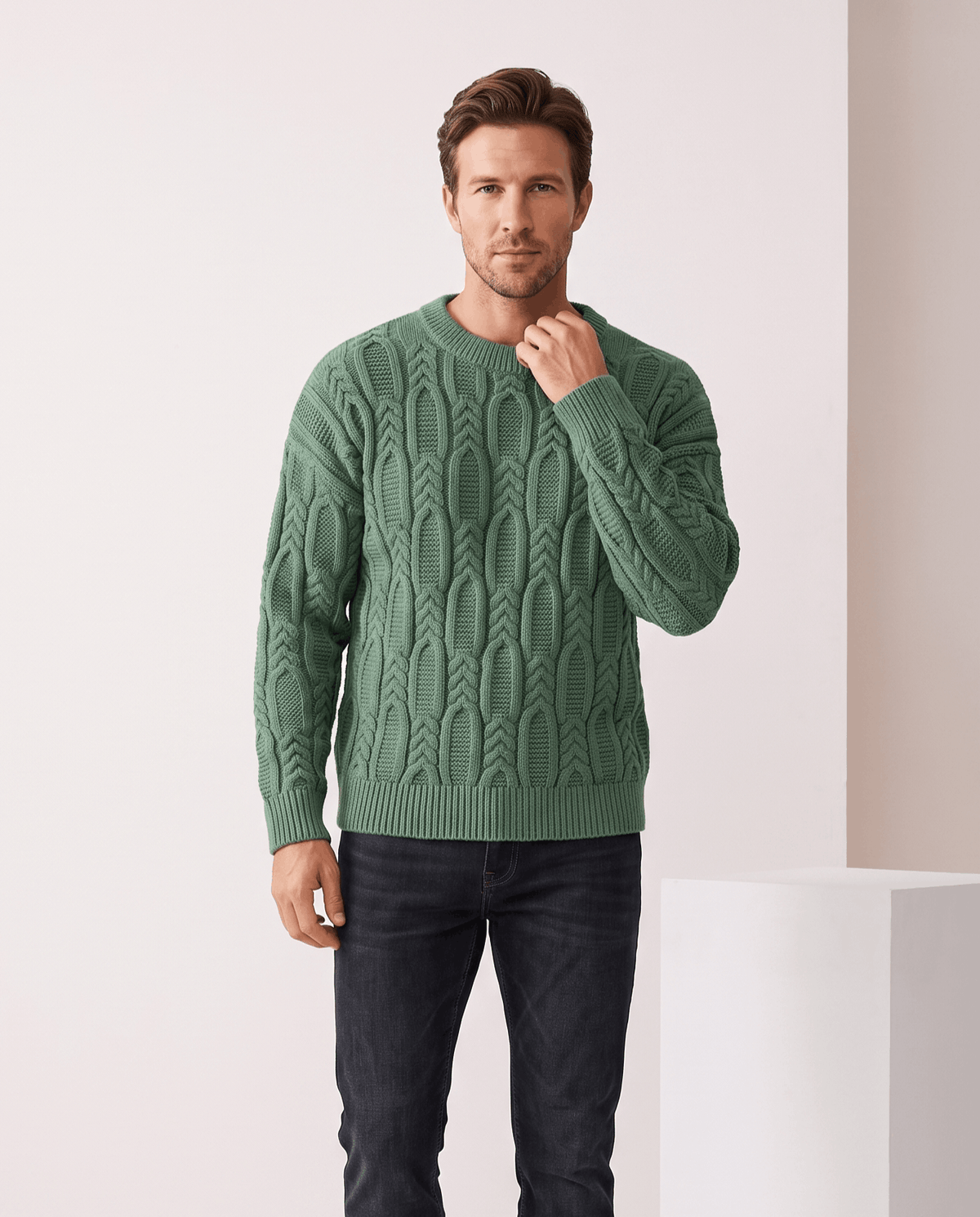 Braided Cable-Knit Crew Neck Sweater – Wool-Blend Knit, Relaxed Fit & Ribbed Trim | Nils