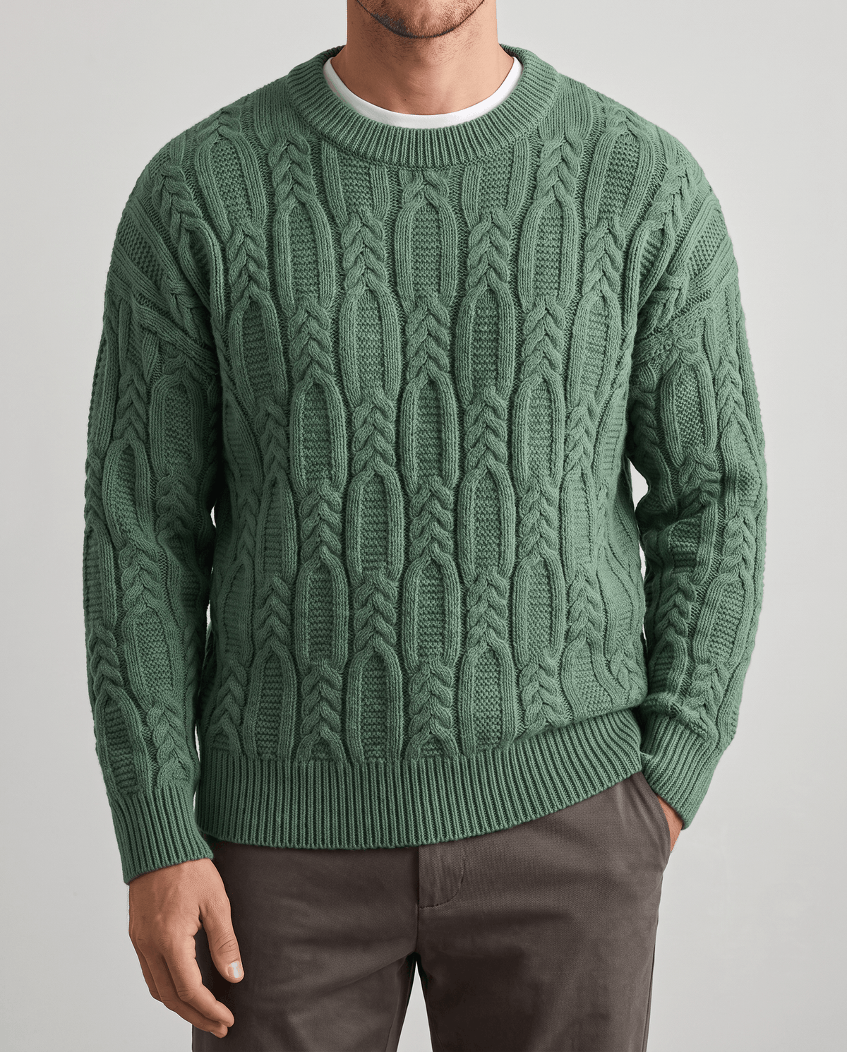 Braided Cable-Knit Crew Neck Sweater – Wool-Blend Knit, Relaxed Fit & Ribbed Trim | Nils