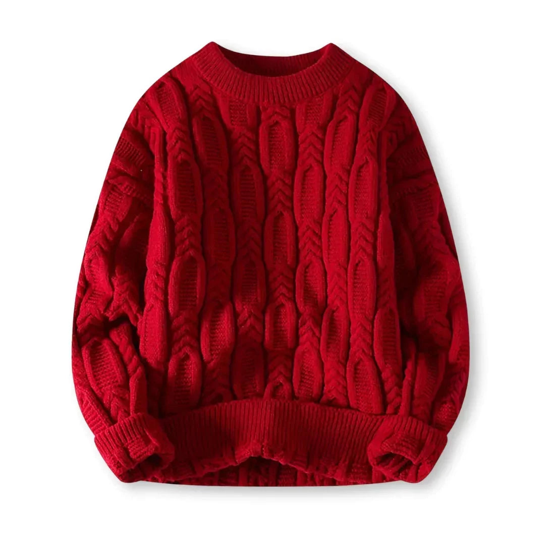 Braided Cable-Knit Crew Neck Sweater – Wool-Blend Knit, Relaxed Fit & Ribbed Trim | Nils