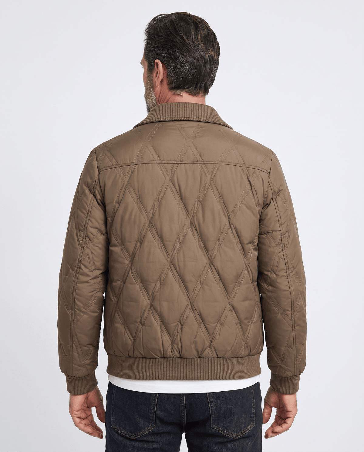 Duck Down Puffer Jacket – Diamond Quilted, Ribbed Collar & Snap Front | Warren