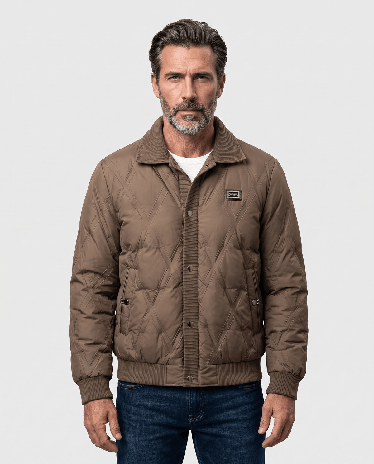 Duck Down Puffer Jacket – Diamond Quilted, Ribbed Collar & Snap Front | Warren