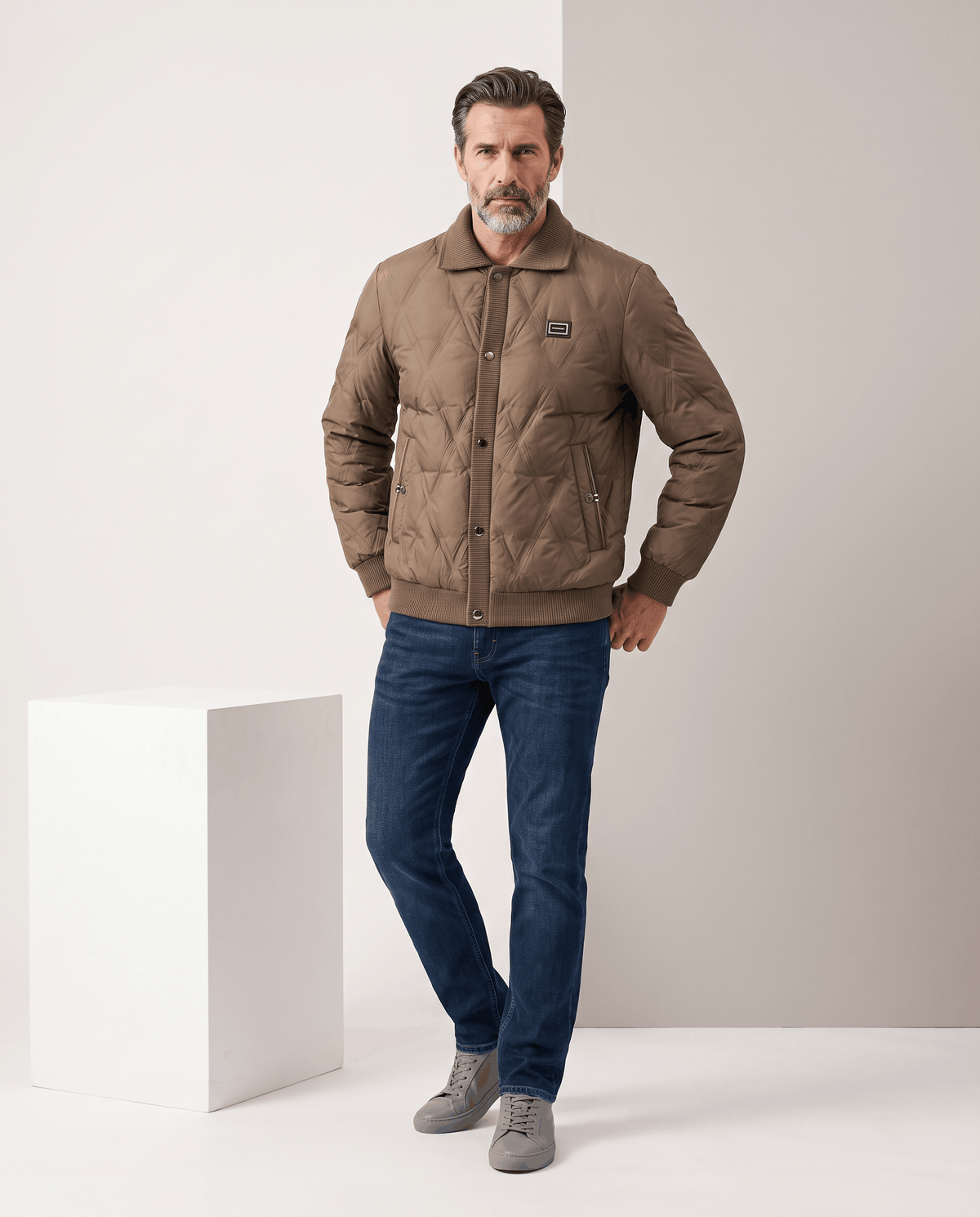 Duck Down Puffer Jacket – Diamond Quilted, Ribbed Collar & Snap Front | Warren