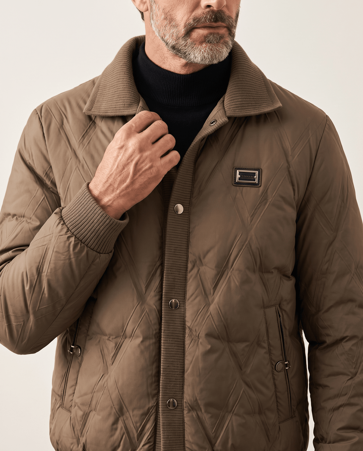 Duck Down Puffer Jacket – Diamond Quilted, Ribbed Collar & Snap Front | Warren