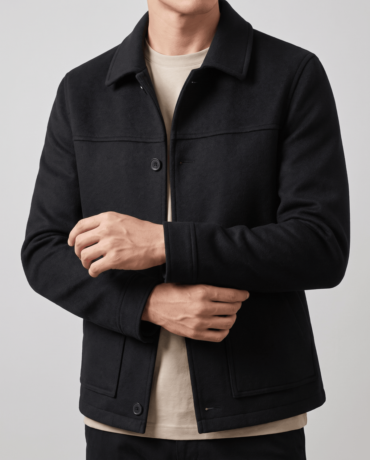 Brushed Wool-Blend Jacket – Button Front, Point Collar & Patch Pockets | Fulvio