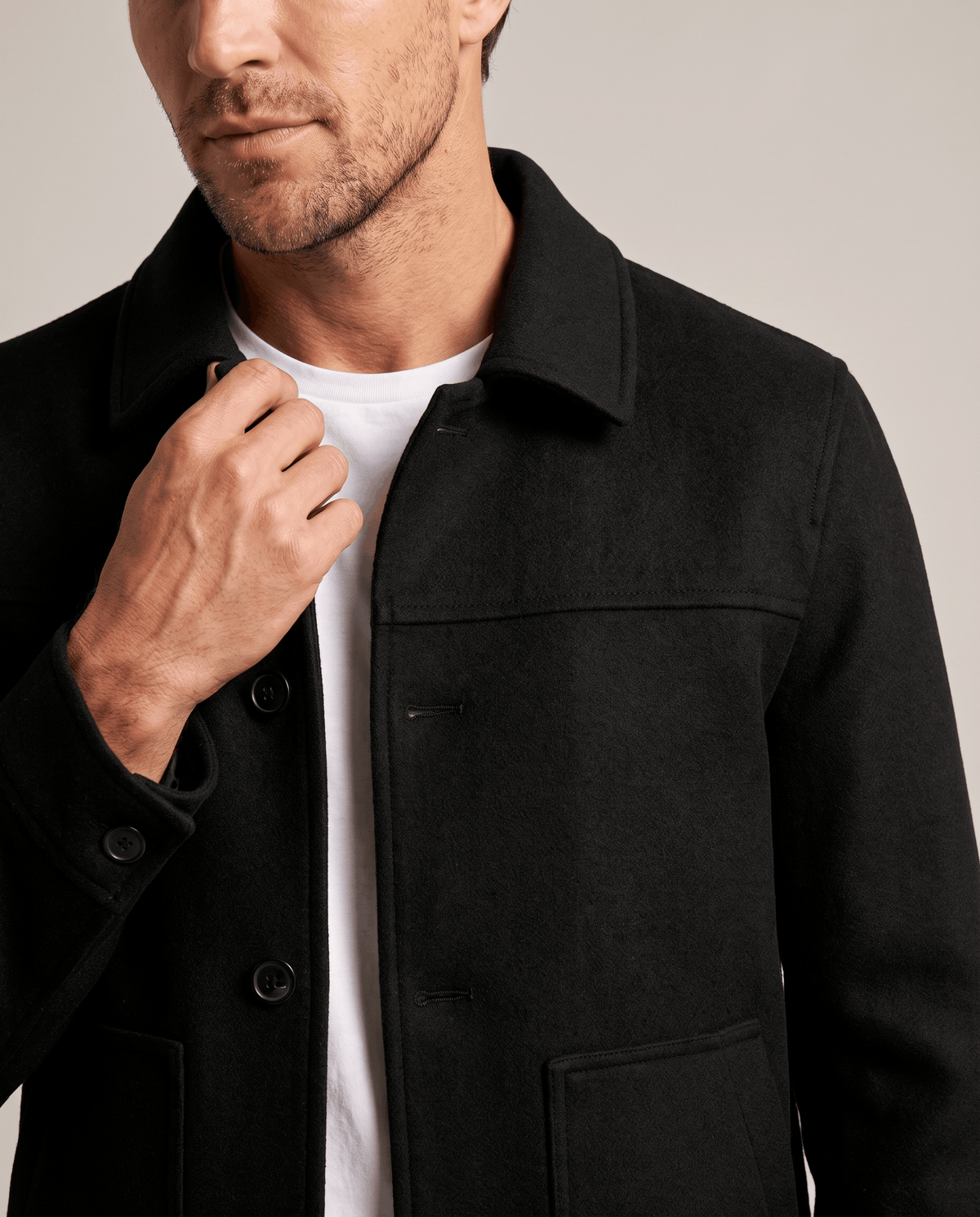 Brushed Wool-Blend Jacket – Button Front, Point Collar & Patch Pockets | Fulvio