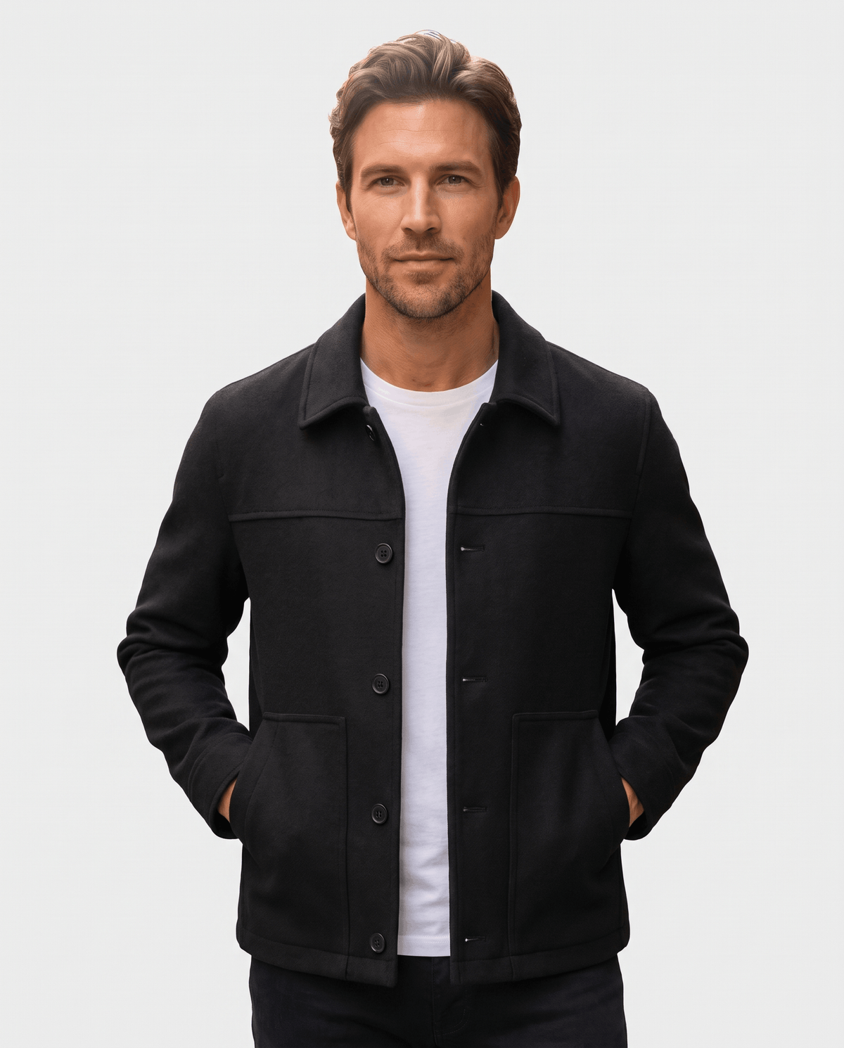 Brushed Wool-Blend Jacket – Button Front, Point Collar & Patch Pockets | Fulvio