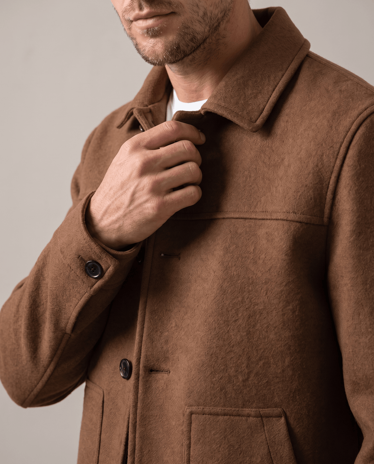 Brushed Wool-Blend Jacket – Button Front, Point Collar & Patch Pockets | Fulvio