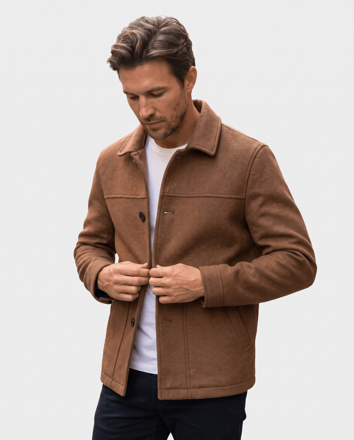 Brushed Wool-Blend Jacket – Button Front, Point Collar & Patch Pockets | Fulvio