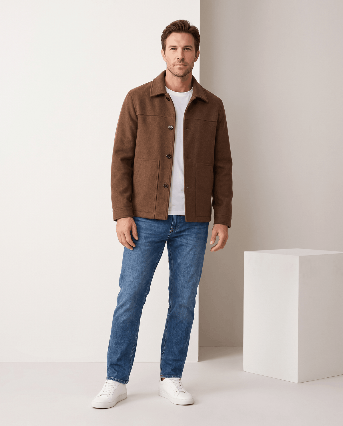 Brushed Wool-Blend Jacket – Button Front, Point Collar & Patch Pockets | Fulvio