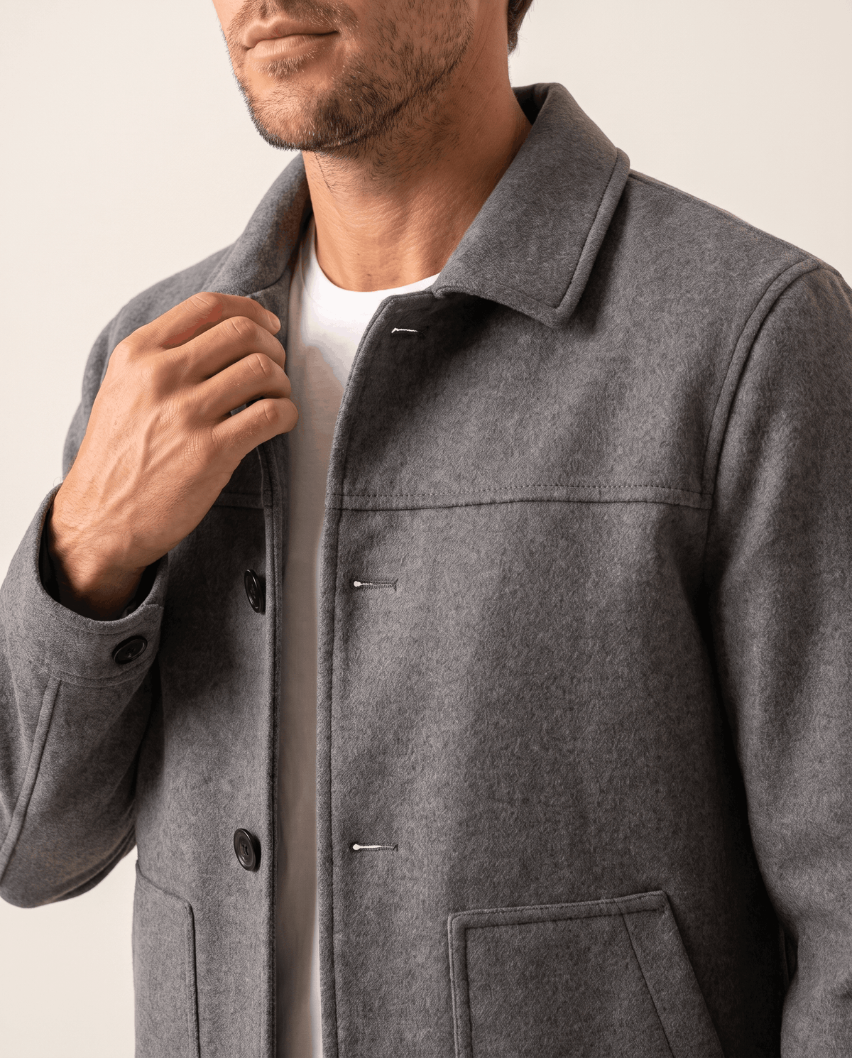 Brushed Wool-Blend Jacket – Button Front, Point Collar & Patch Pockets | Fulvio
