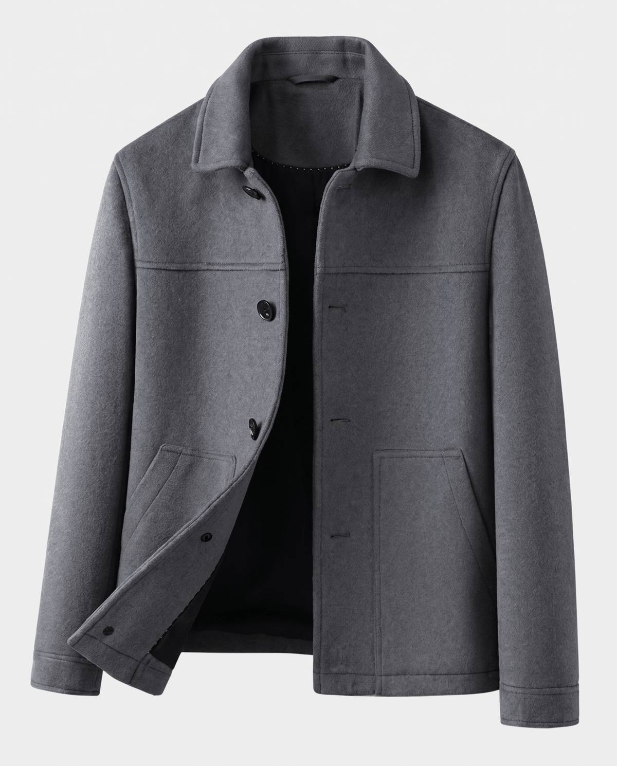 Brushed Wool-Blend Jacket – Button Front, Point Collar & Patch Pockets | Fulvio