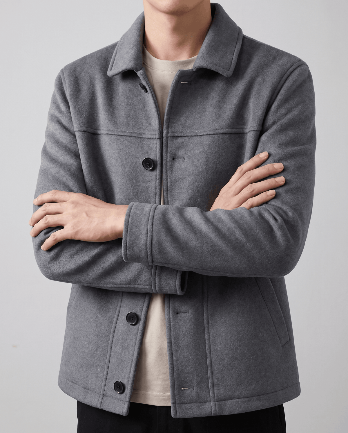 Brushed Wool-Blend Jacket – Button Front, Point Collar & Patch Pockets | Fulvio