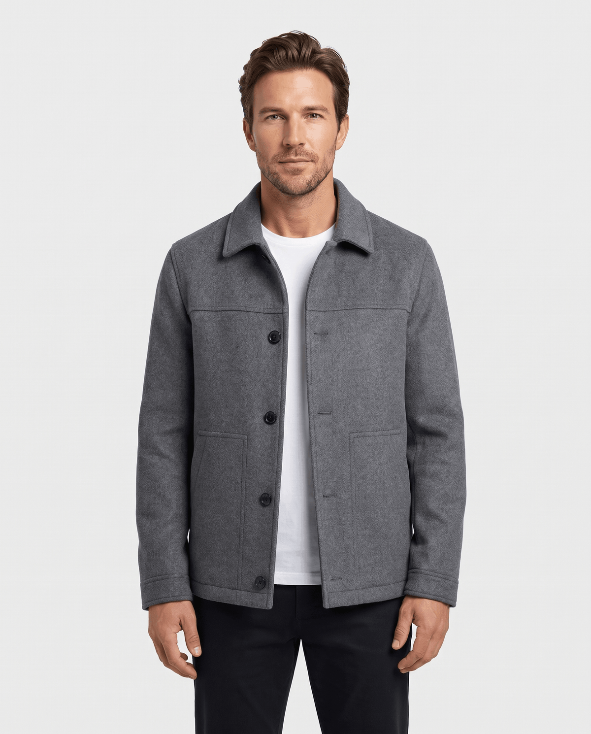 Brushed Wool-Blend Jacket – Button Front, Point Collar & Patch Pockets | Fulvio