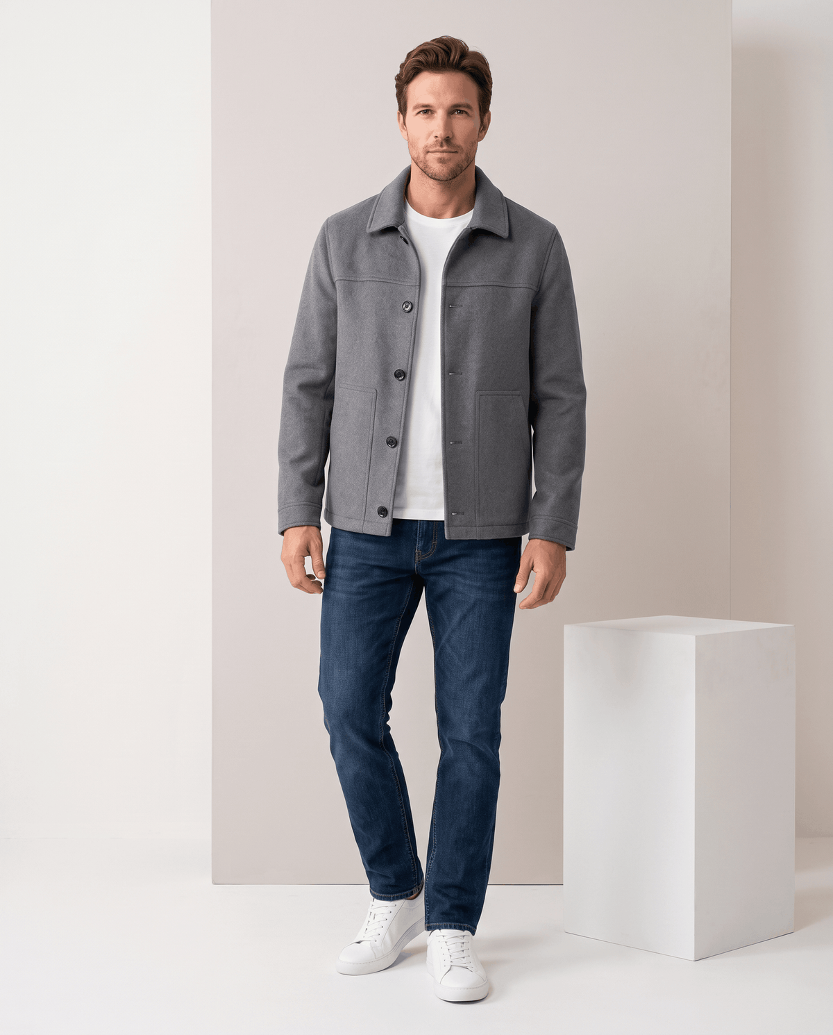 Brushed Wool-Blend Jacket – Button Front, Point Collar & Patch Pockets | Fulvio