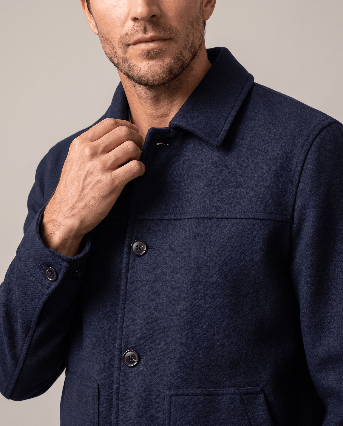 Brushed Wool-Blend Jacket – Button Front, Point Collar & Patch Pockets | Fulvio