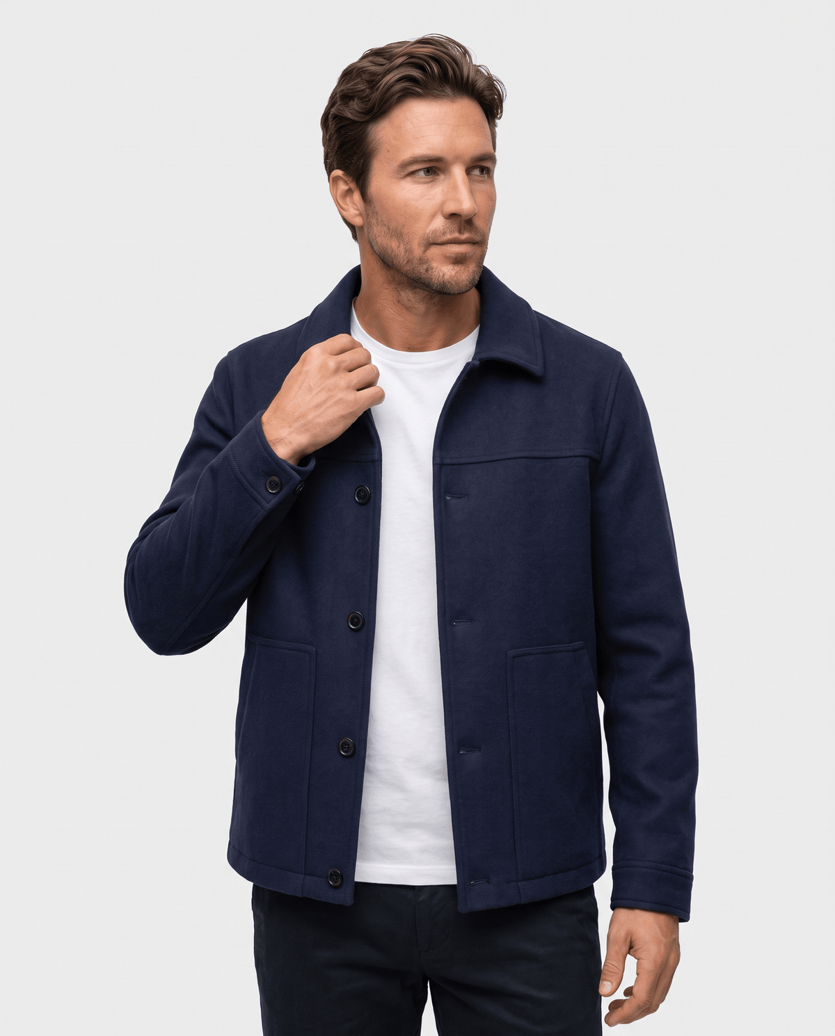 Brushed Wool-Blend Jacket – Button Front, Point Collar & Patch Pockets | Fulvio