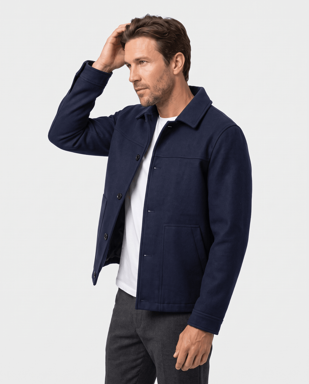 Brushed Wool-Blend Jacket – Button Front, Point Collar & Patch Pockets | Fulvio