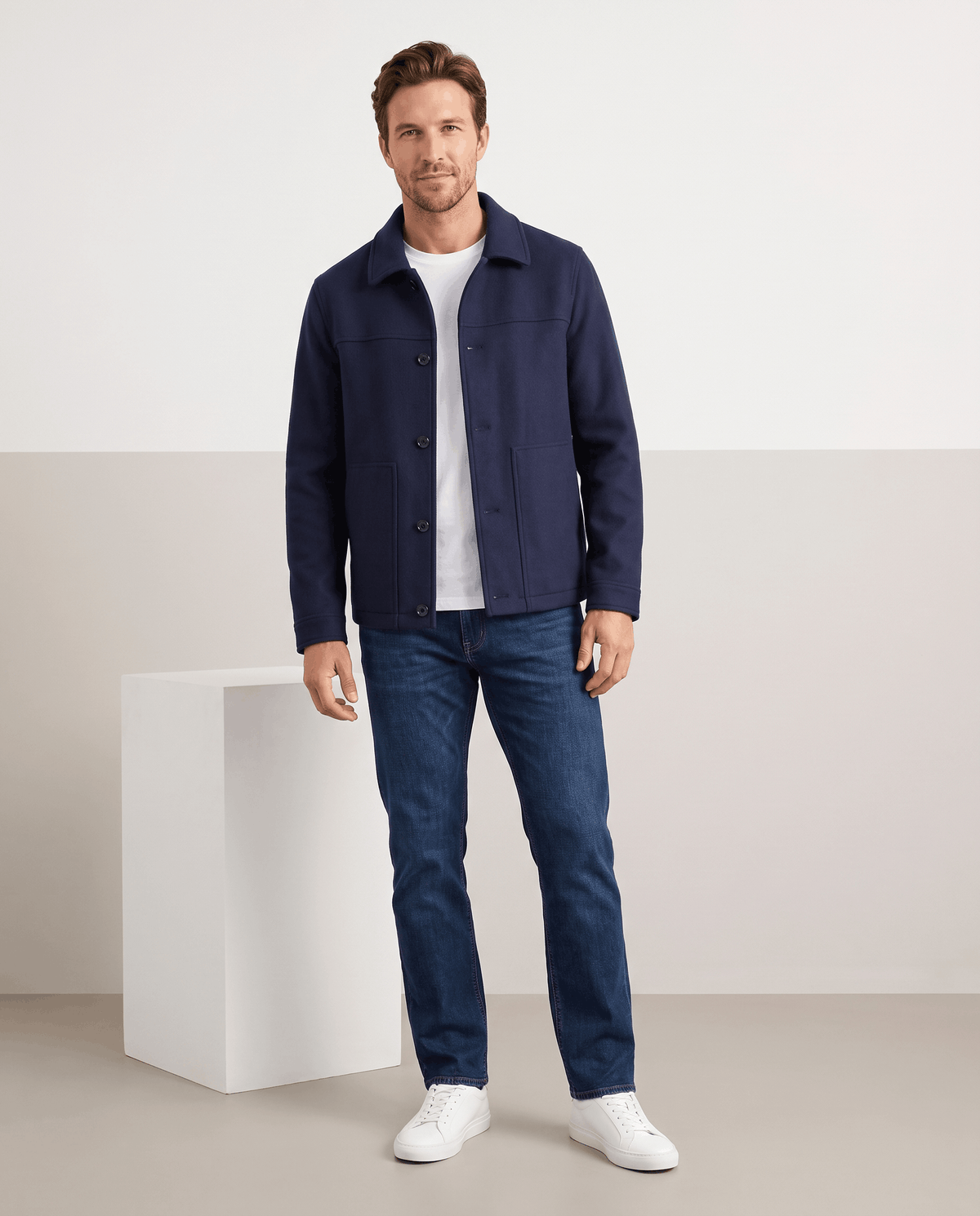 Brushed Wool-Blend Jacket – Button Front, Point Collar & Patch Pockets | Fulvio