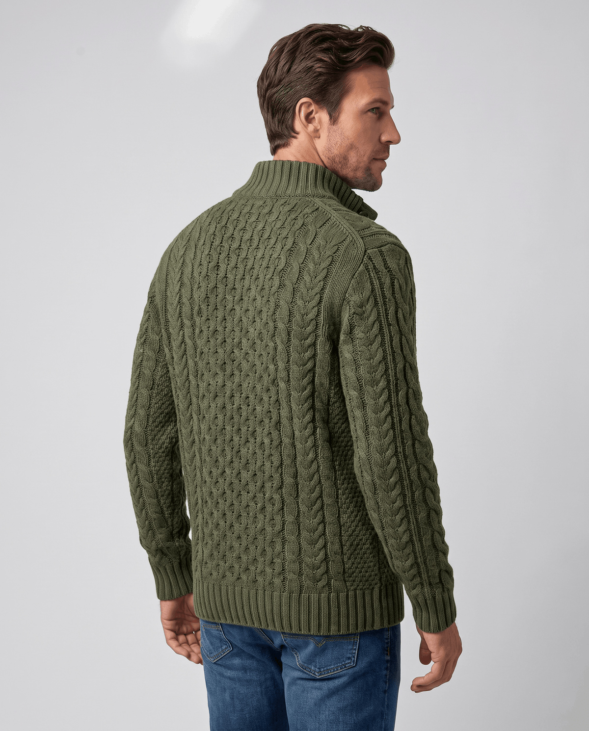 Button Mock Neck Cable-Knit Sweater – Chunky Diamond Pattern, Relaxed Fit & Ribbed Cuffs | Magnus