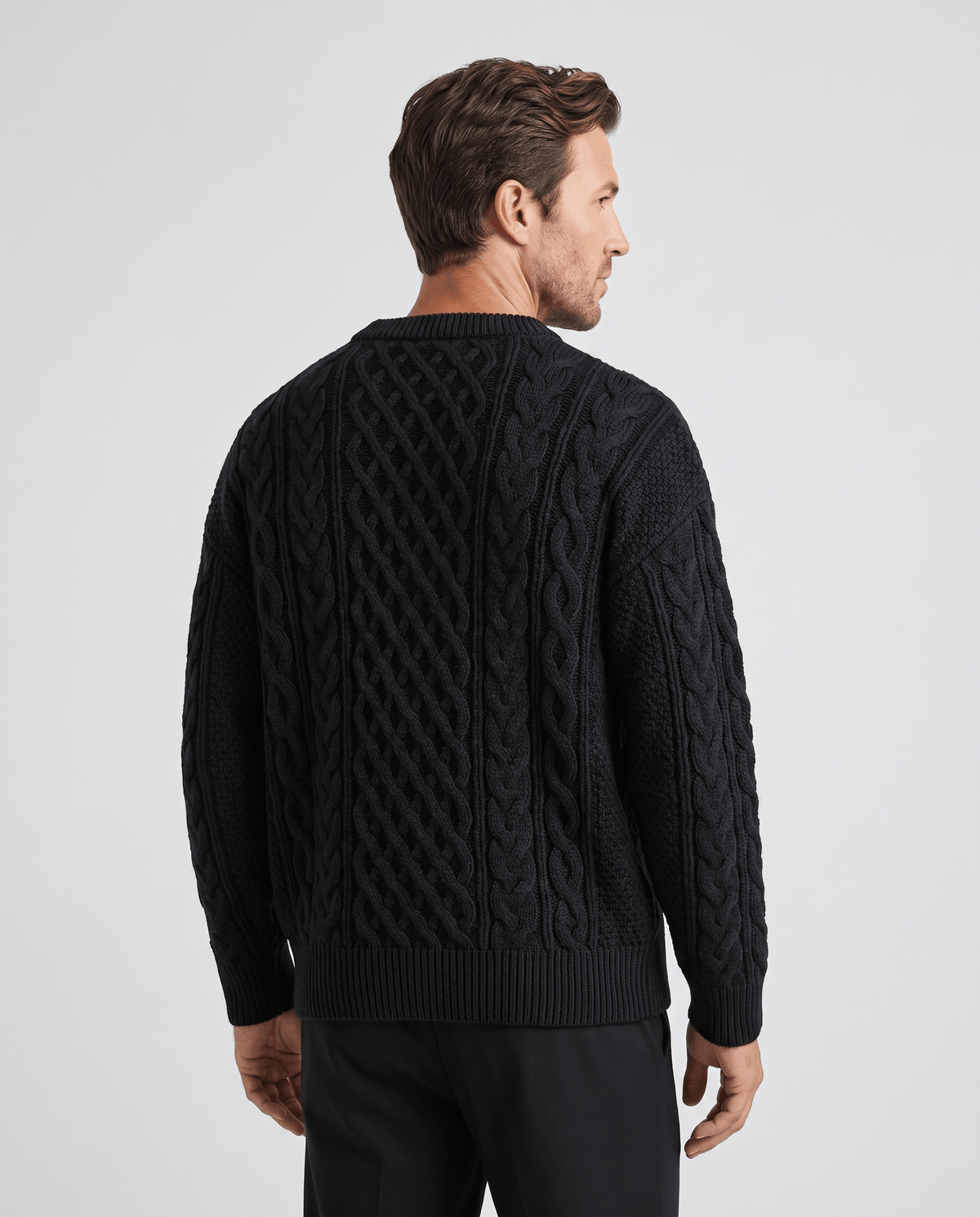 Chunky Cable-Knit Crew Neck Sweater – Fisherman Diamond Pattern, Ribbed Trim & Regular Fit | Anton