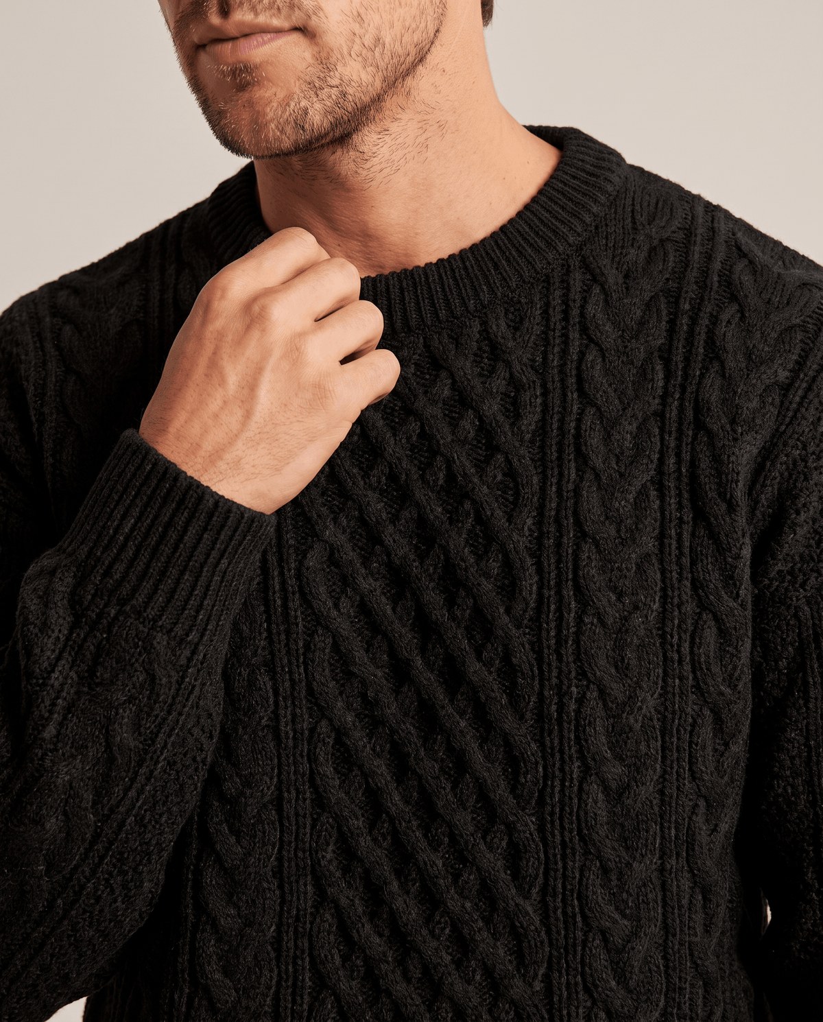 Chunky Cable-Knit Crew Neck Sweater – Fisherman Diamond Pattern, Ribbed Trim & Regular Fit | Anton