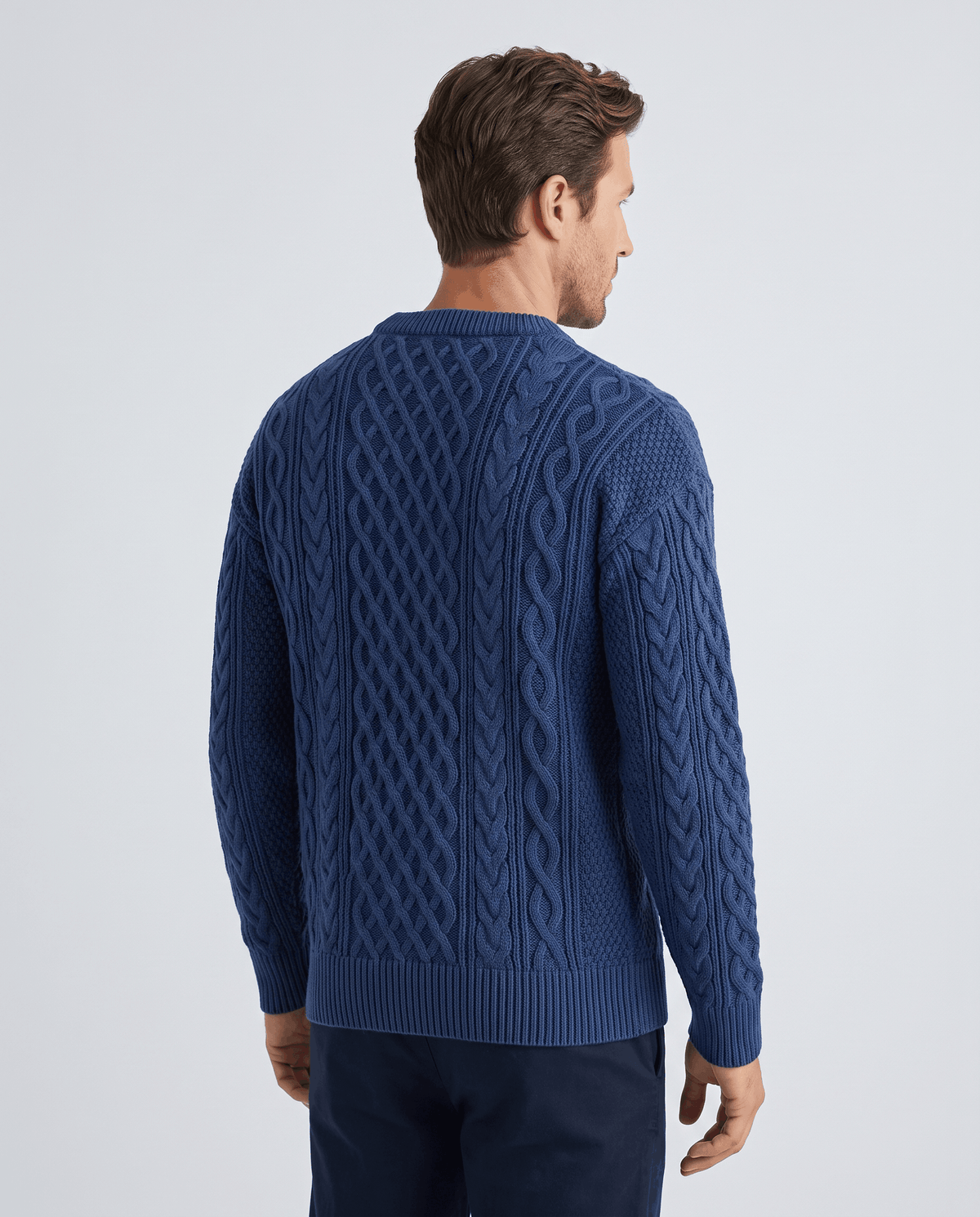 Chunky Cable-Knit Crew Neck Sweater – Fisherman Diamond Pattern, Ribbed Trim & Regular Fit | Anton