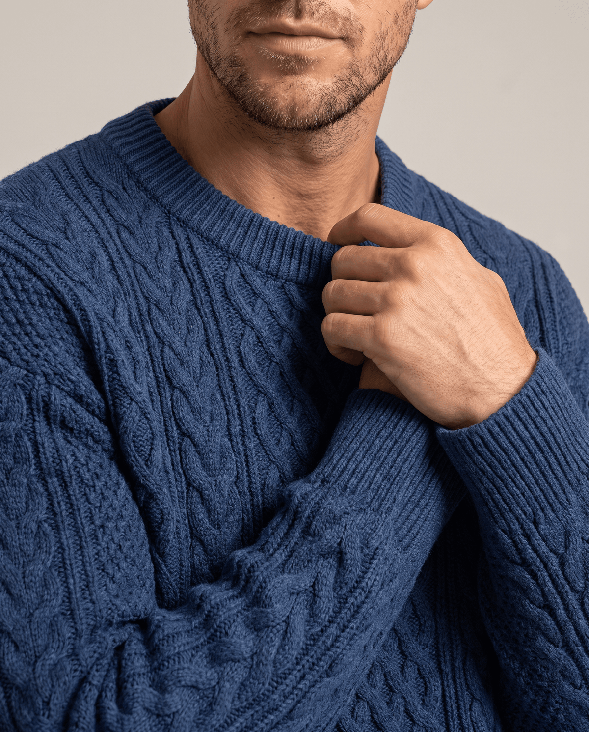 Chunky Cable-Knit Crew Neck Sweater – Fisherman Diamond Pattern, Ribbed Trim & Regular Fit | Anton
