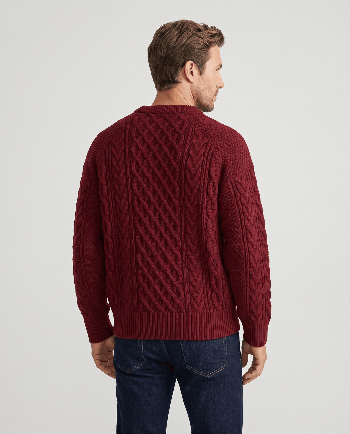 Chunky Cable-Knit Crew Neck Sweater – Fisherman Diamond Pattern, Ribbed Trim & Regular Fit | Anton