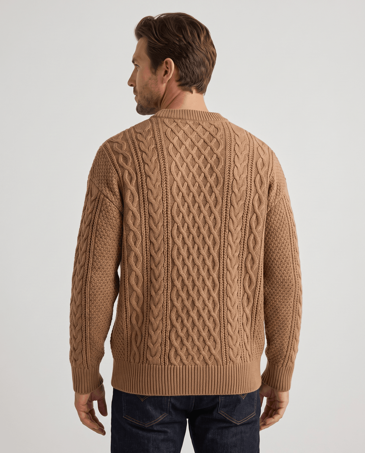 Chunky Cable-Knit Crew Neck Sweater – Fisherman Diamond Pattern, Ribbed Trim & Regular Fit | Anton