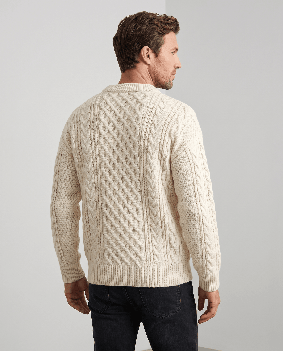 Chunky Cable-Knit Crew Neck Sweater – Fisherman Diamond Pattern, Ribbed Trim & Regular Fit | Anton