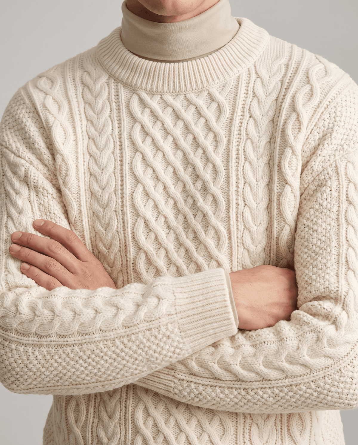 Chunky Cable-Knit Crew Neck Sweater – Fisherman Diamond Pattern, Ribbed Trim & Regular Fit | Anton