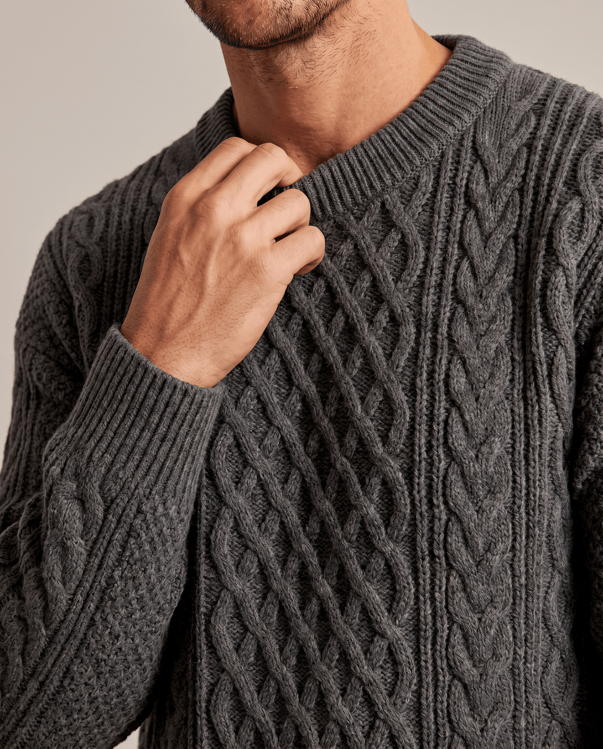 Chunky Cable-Knit Crew Neck Sweater – Fisherman Diamond Pattern, Ribbed Trim & Regular Fit | Anton