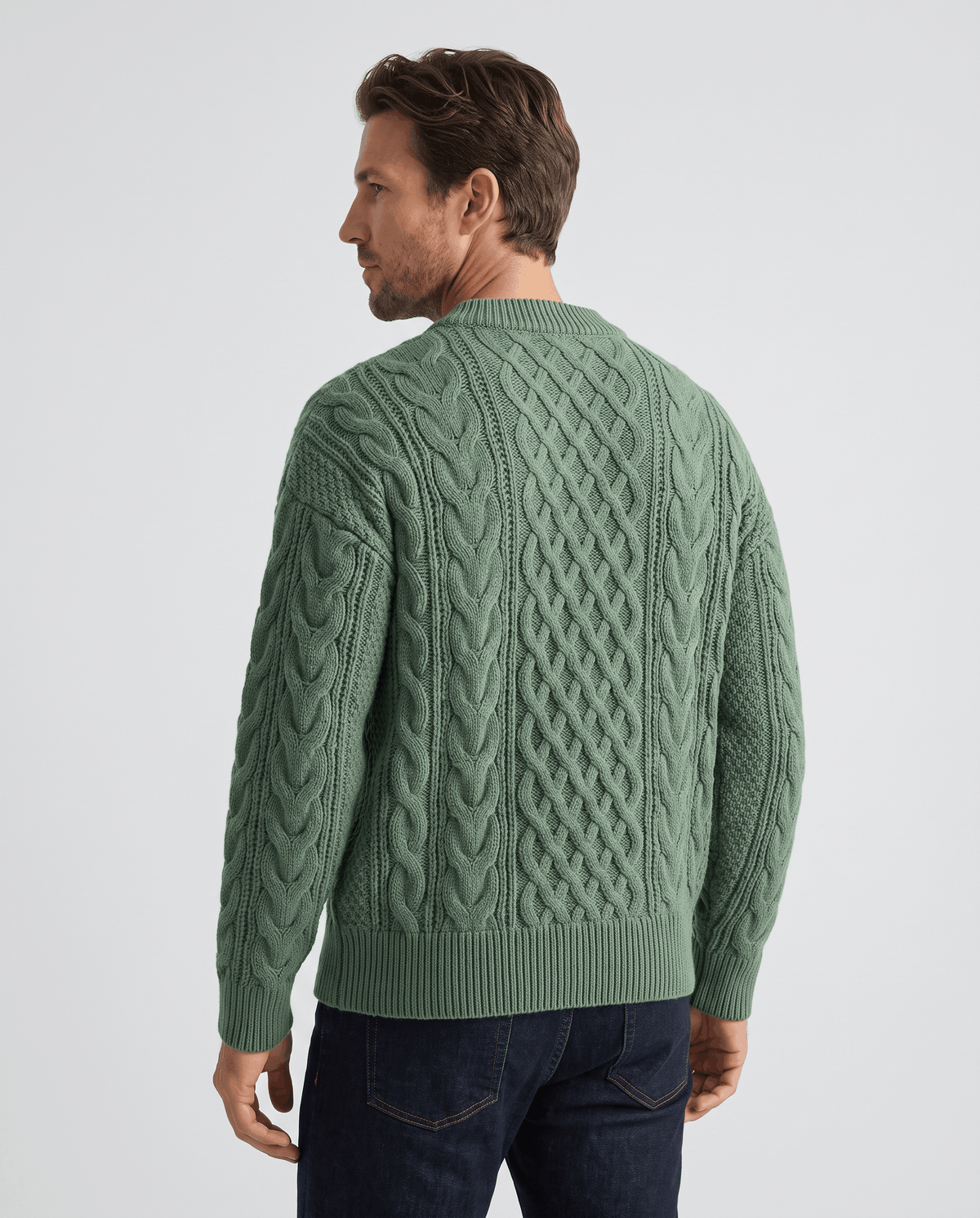 Chunky Cable-Knit Crew Neck Sweater – Fisherman Diamond Pattern, Ribbed Trim & Regular Fit | Anton