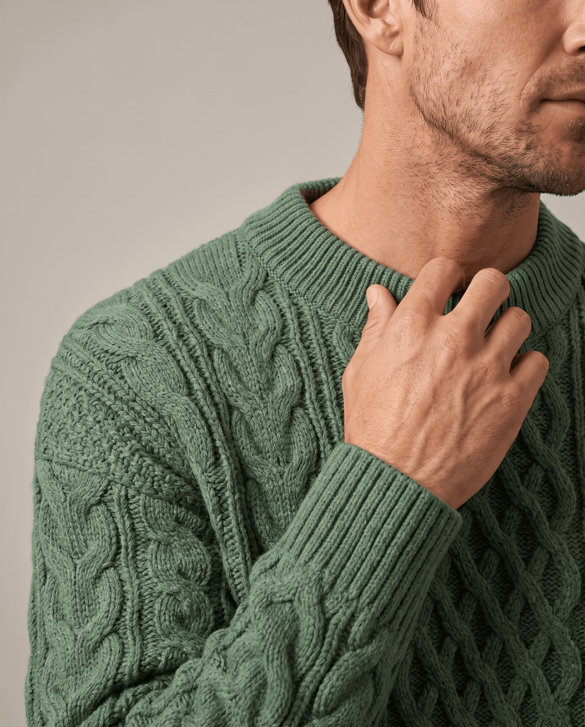 Chunky Cable-Knit Crew Neck Sweater – Fisherman Diamond Pattern, Ribbed Trim & Regular Fit | Anton
