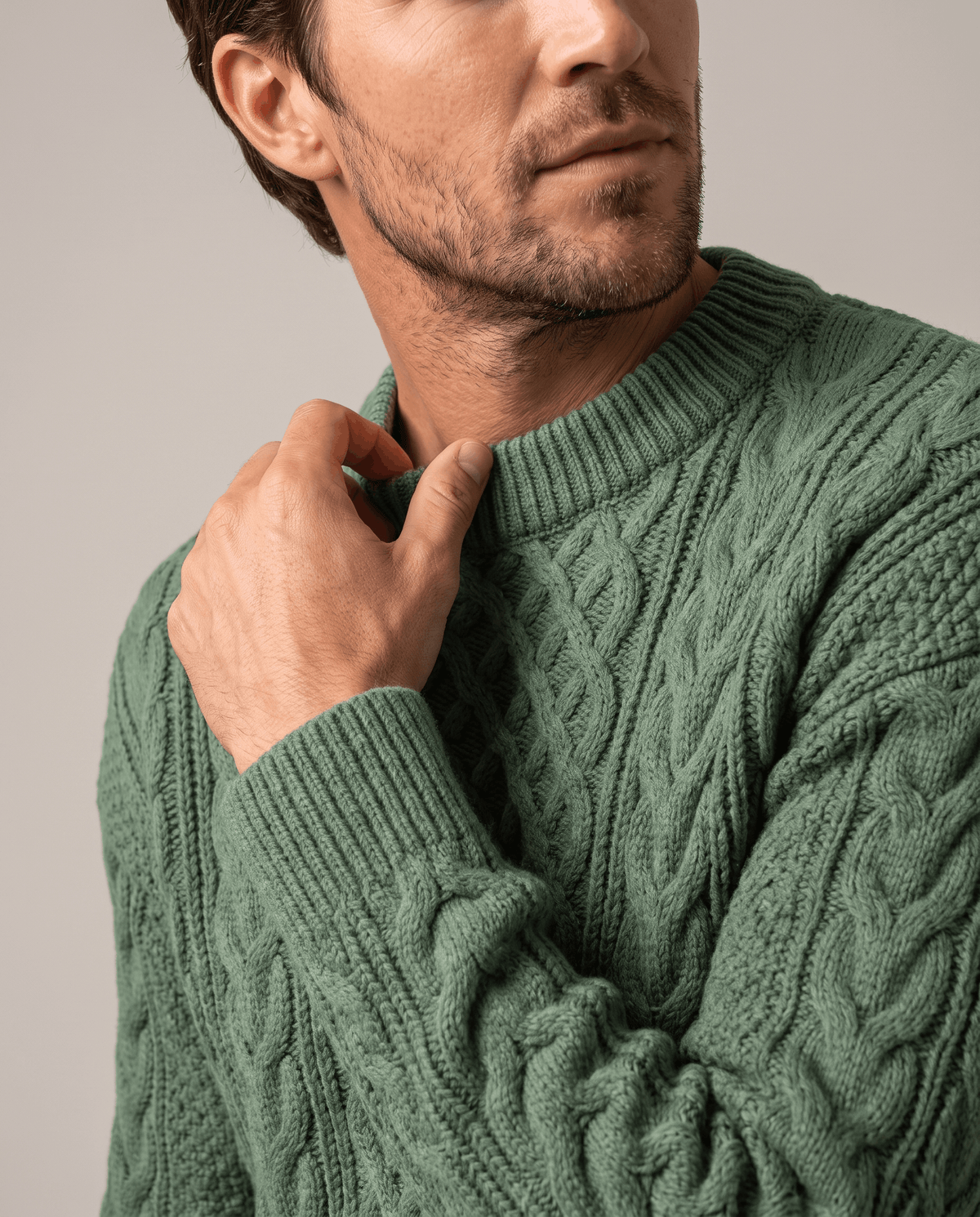 Chunky Cable-Knit Crew Neck Sweater – Fisherman Diamond Pattern, Ribbed Trim & Regular Fit | Anton