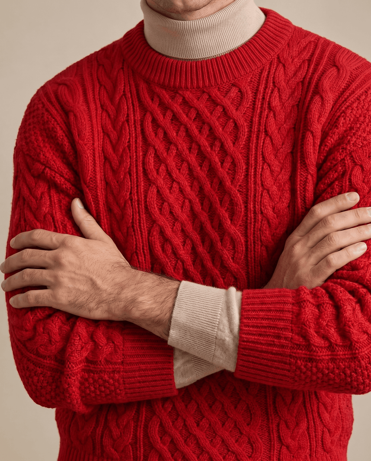 Chunky Cable-Knit Crew Neck Sweater – Fisherman Diamond Pattern, Ribbed Trim & Regular Fit | Anton