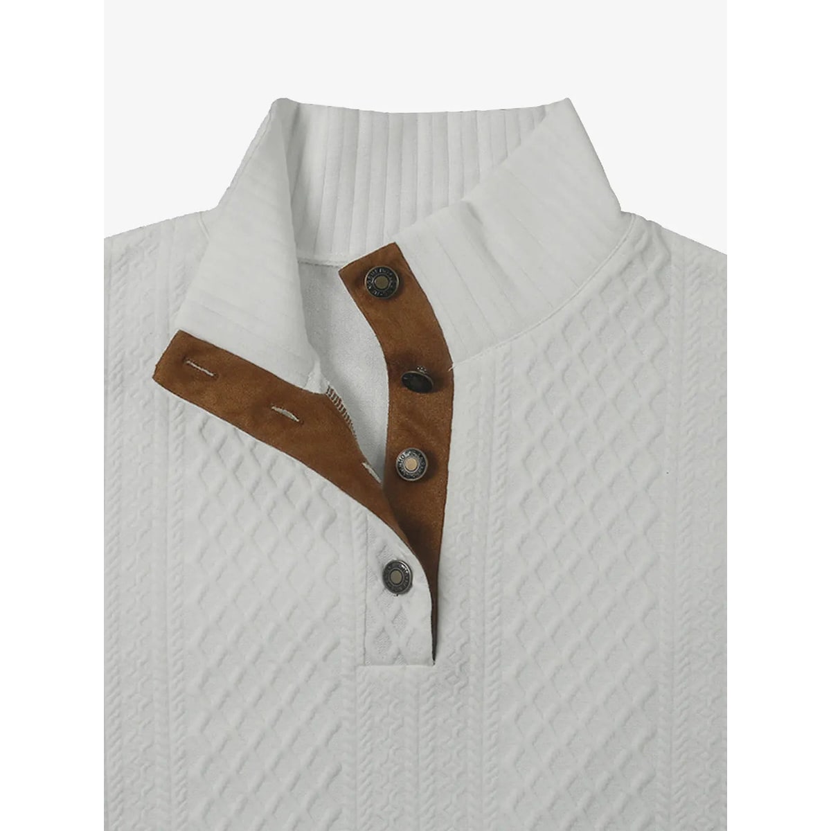 Men's Cable Knit Sweater with Quarter Button Placket and Elbow Patches