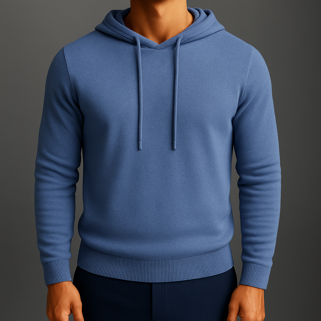 Men's Cashmere Hoodie with Drawstring Hood and Ribbed Cuffs