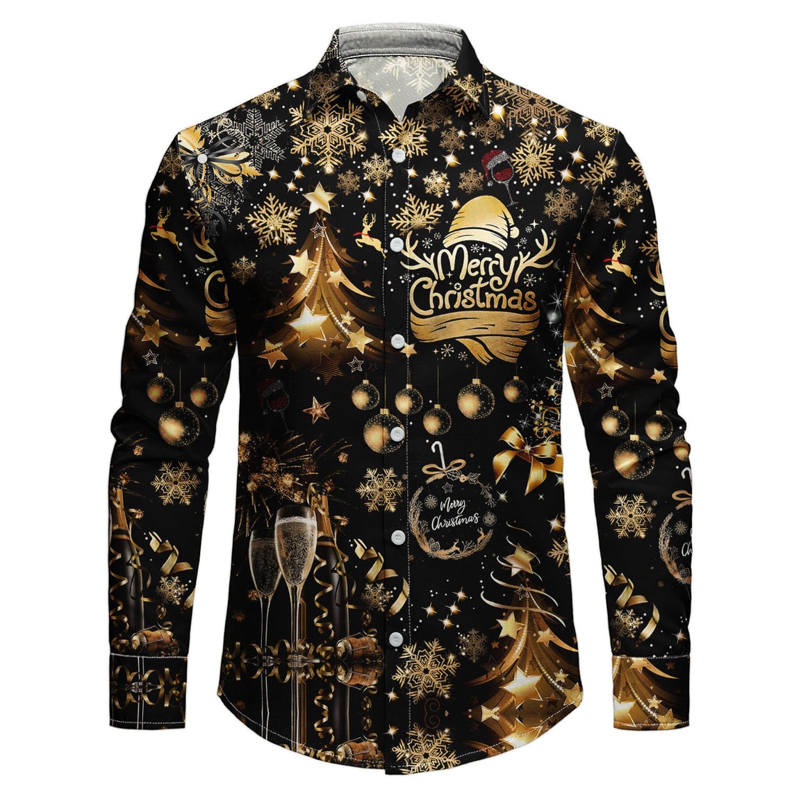 Men's Christmas Shirt Button Down with Spread Collar and Woven Fabric