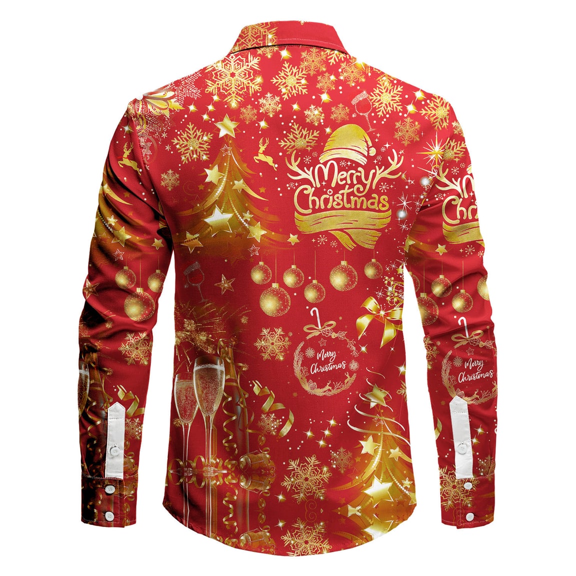 Men's Christmas Shirt Button Down with Spread Collar and Woven Fabric